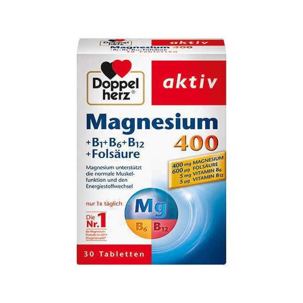 Doppelherz Aktiv Magnesium 400 +Vitamin B+ Folsäure 雙心活性鎂400 +維他命B+葉酸營養片
